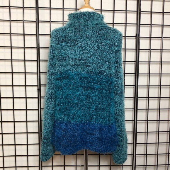 Sigrid Olsen Sport Cardigan Sweater Eyelash Blues & Greens Sz L Raglan Sleeves - Picture 4 of 12